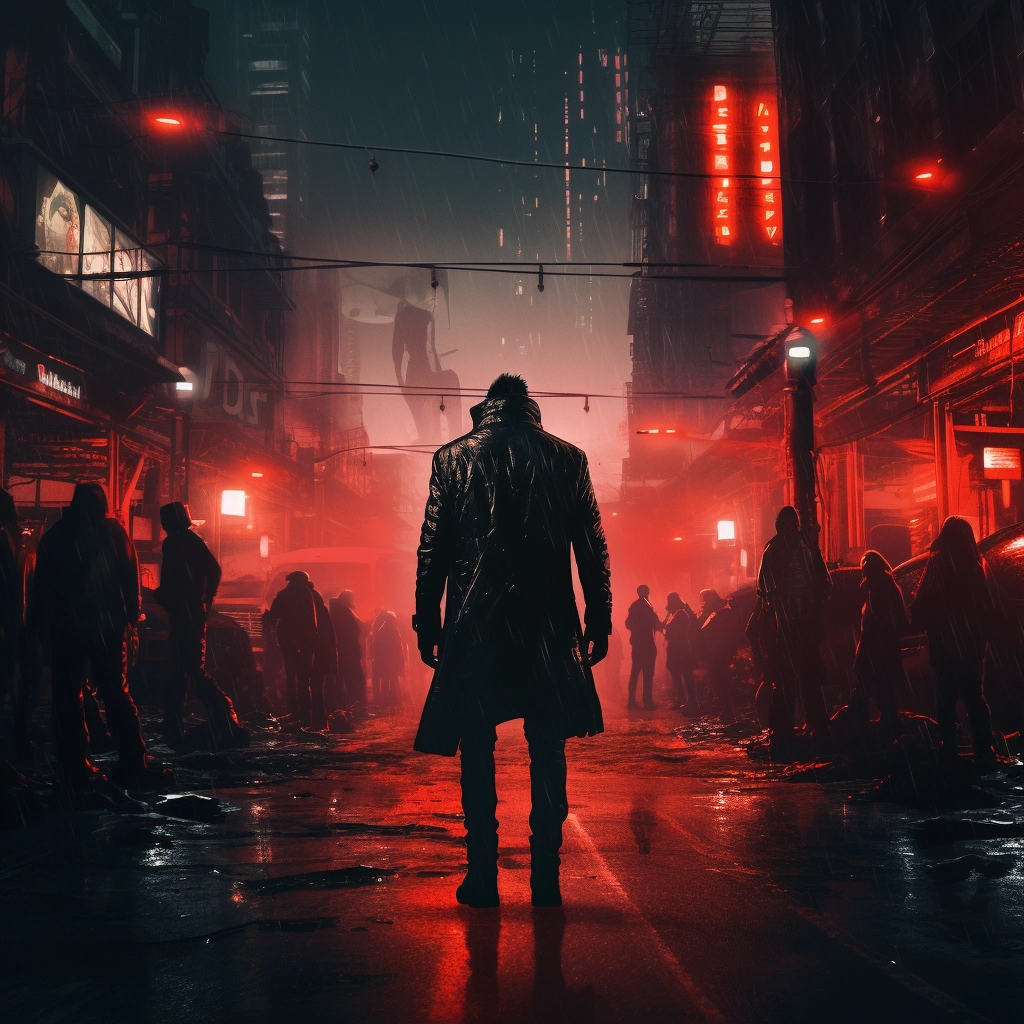 Someone walking around with bright red lights behind