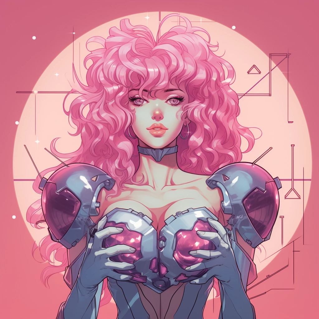 Synthetic heart in the style of 1990s retro anime