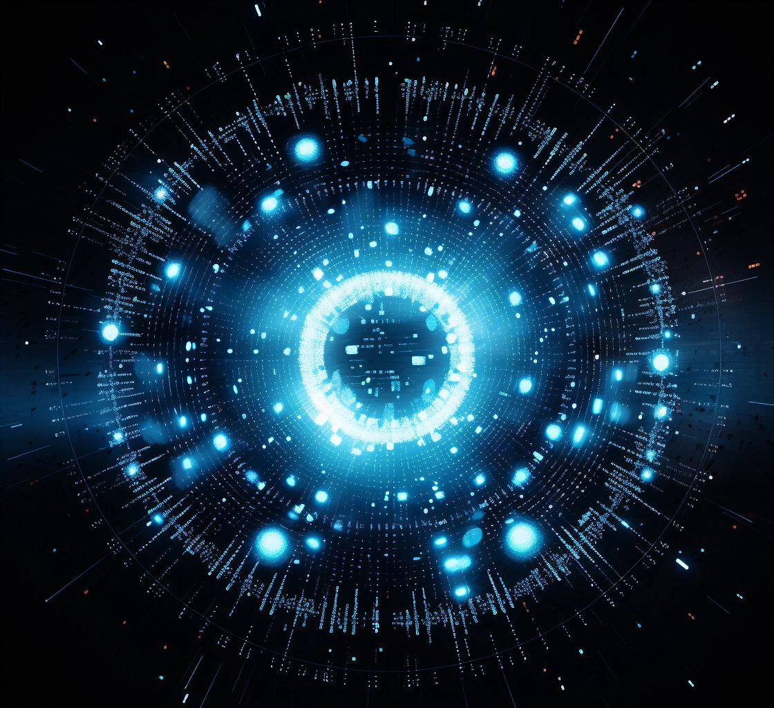 Blue light in a circle in the style of pigeoncore 1s