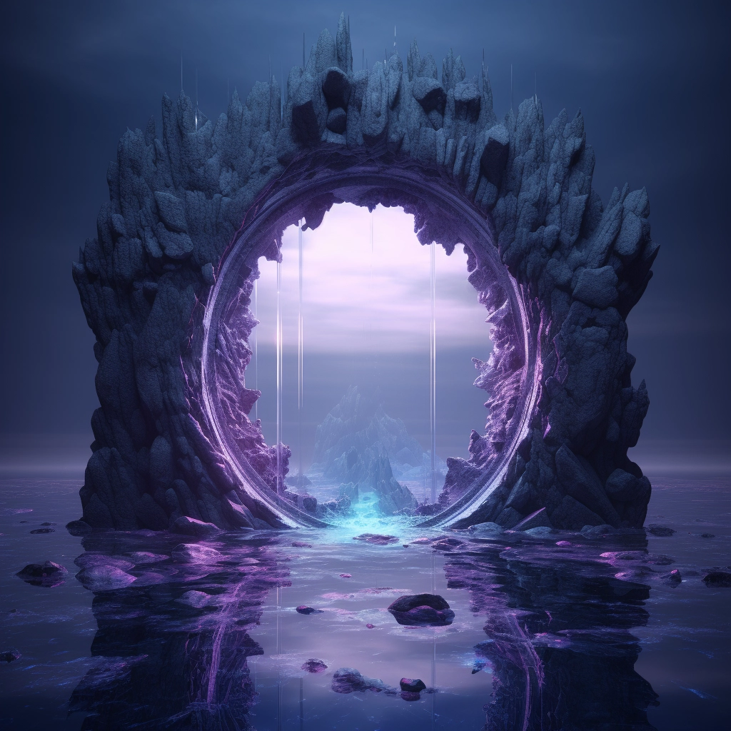 Door to the underwater encircled blue water with blu