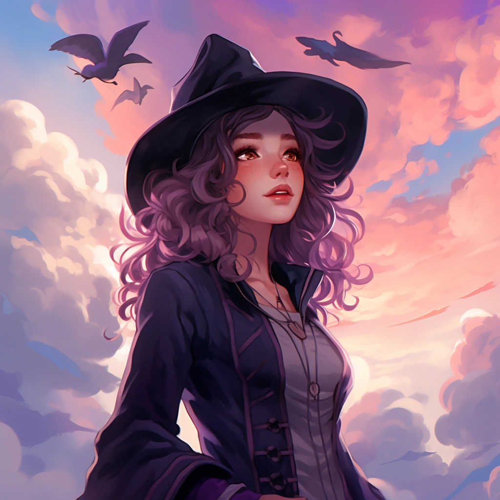 A girl wearing a black hat as sky fills with clouds