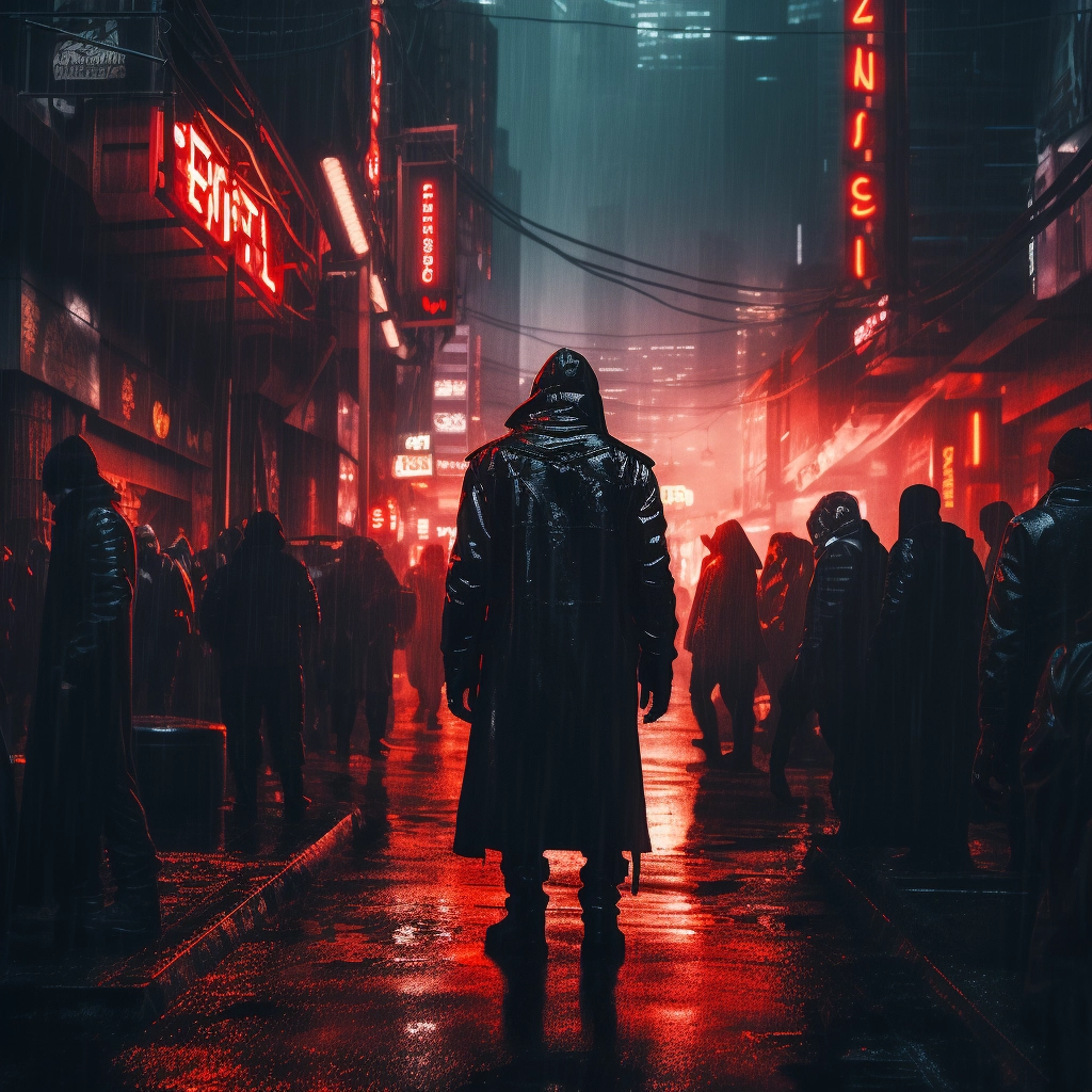 Someone walking around with bright red lights behind