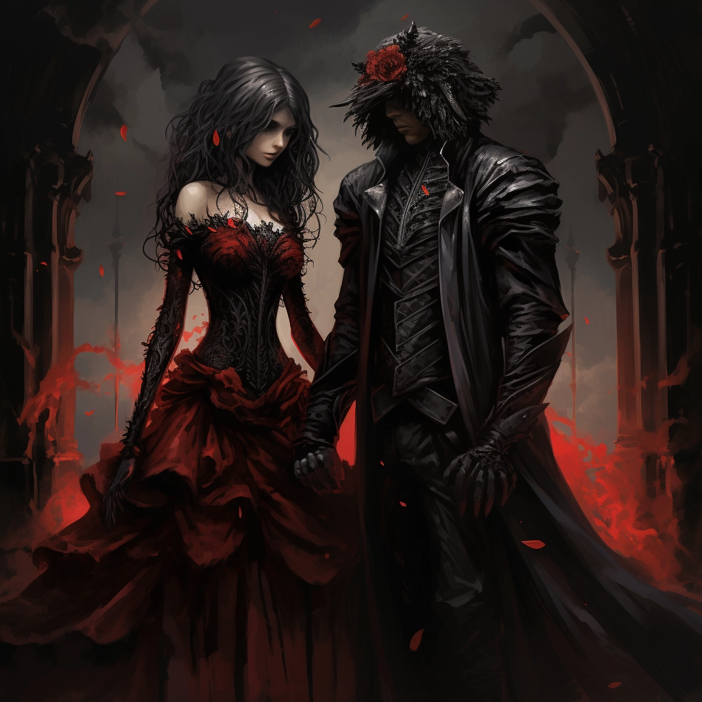 A couple of people in costumes are holding hands in