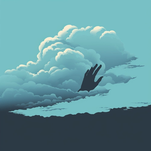 Silhouette of a hand reaching out of a cloud 2D vect
