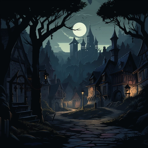 Dark medieval village 2d vector png  