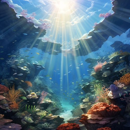 Anime coral reef god rays disney animation  