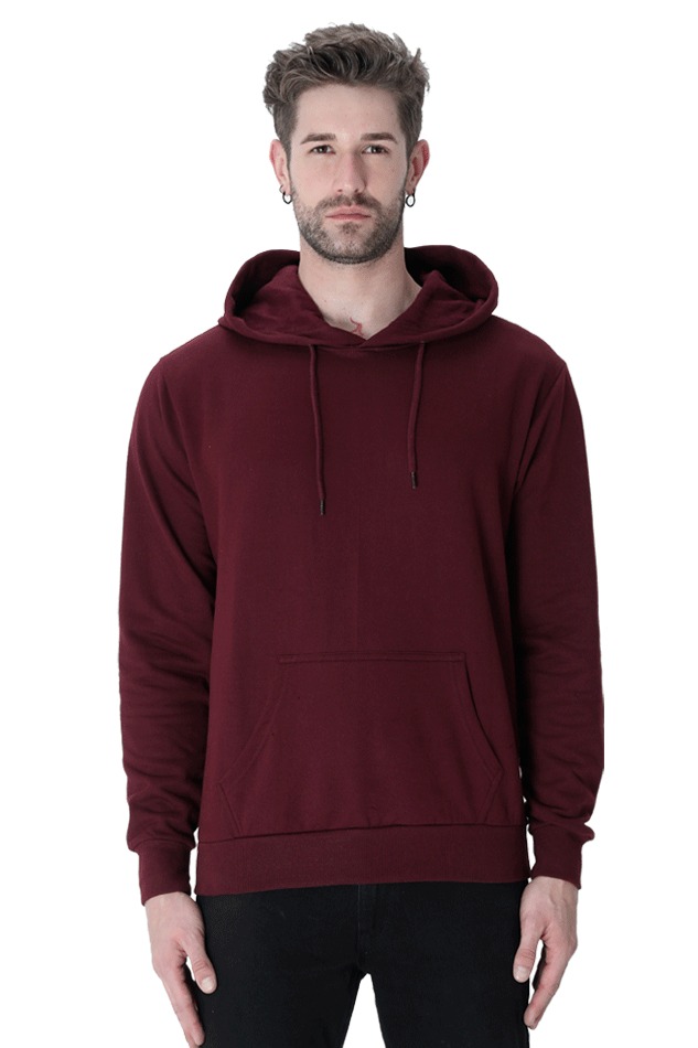 Premium Quality Solid Hooded Sweat Shirt - S, Maroon