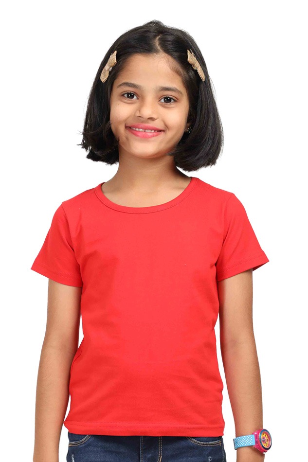 Premium Quality Cotton Girls T-Shirts - Red, 7 Years
