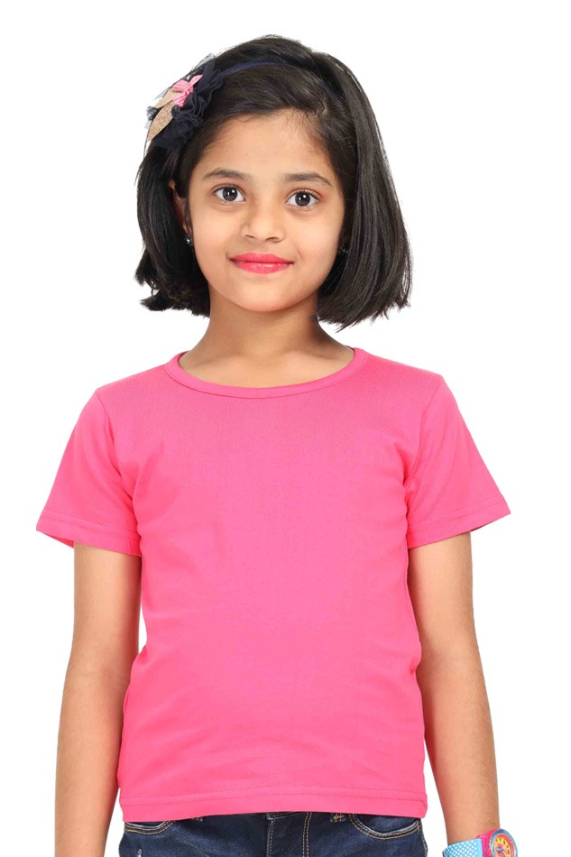 Premium Quality Cotton Girls T-Shirts - Pink, 7 Years