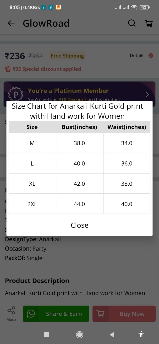 Anarkali Kurti Gold print with Hand work for Women - XXL