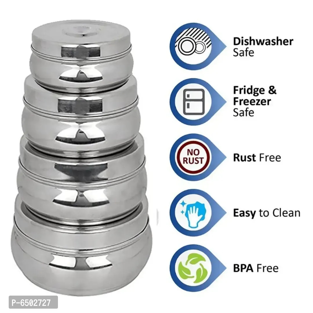 Stainless Steel Belly Food Storage Containers |Set of 4| Kitchen Storage Containers