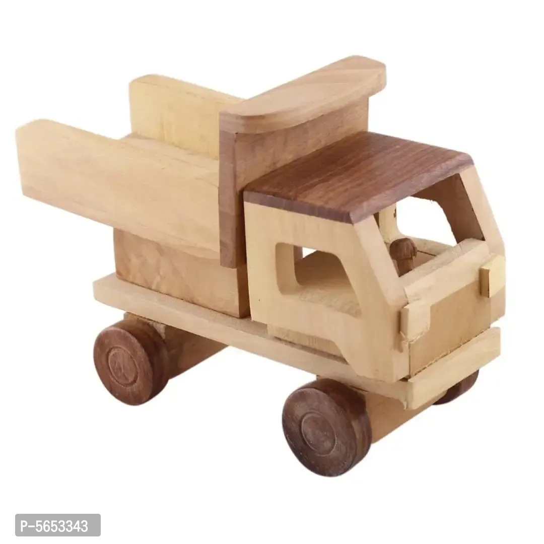 Beautiful Wooden Classical Dumper Truck Moving Toy Showpiece - 1 Year Plus