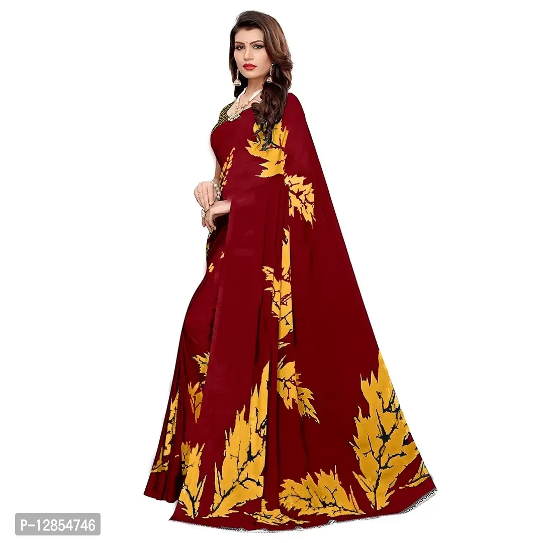 Stylish Georgette Maroon Printed Saree with Blouse piece For Women - Maroon