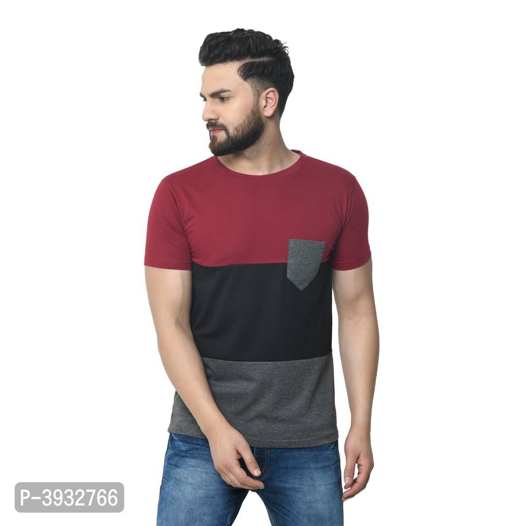 Multicoloured Cotton Colourblocked Round Neck Tees - L