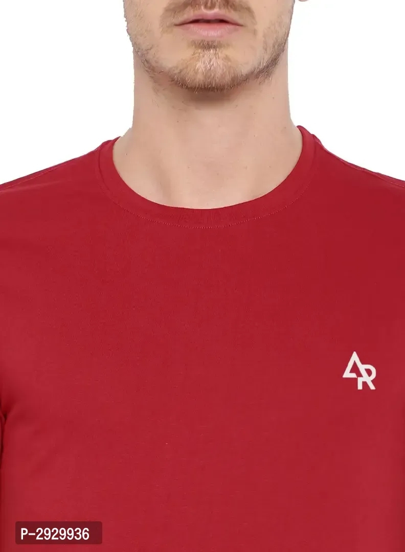 Men's Red Cotton Solid Round Neck Tees - S