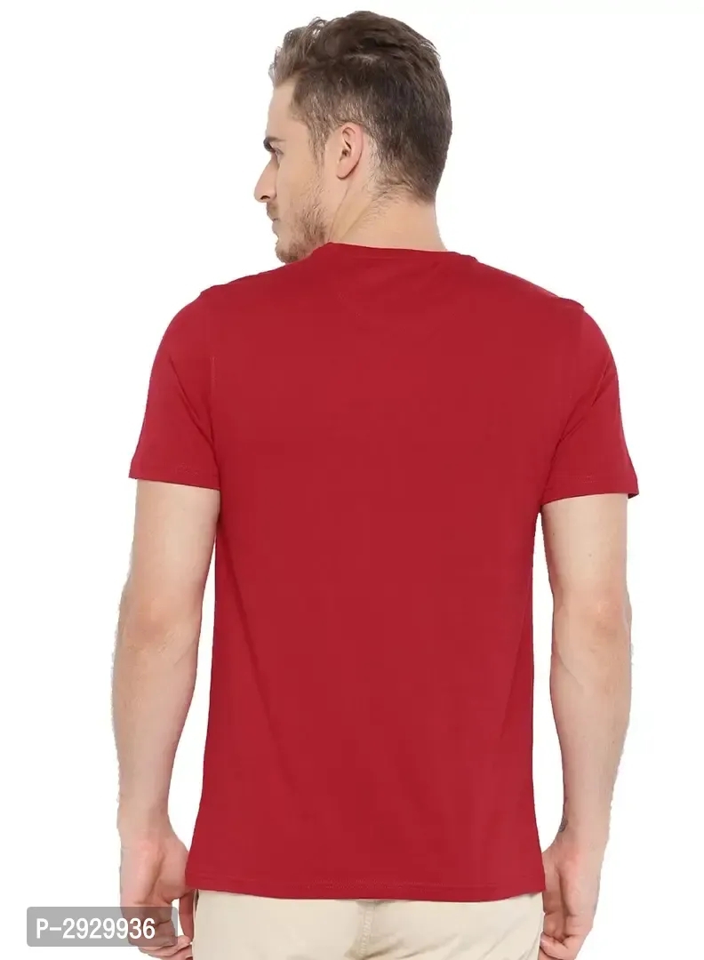 Men's Red Cotton Solid Round Neck Tees - XL