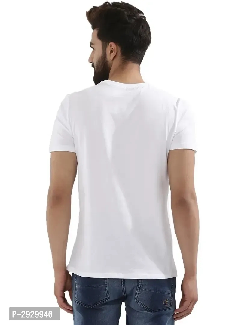 Men's White Cotton Solid Round Neck Tees - S