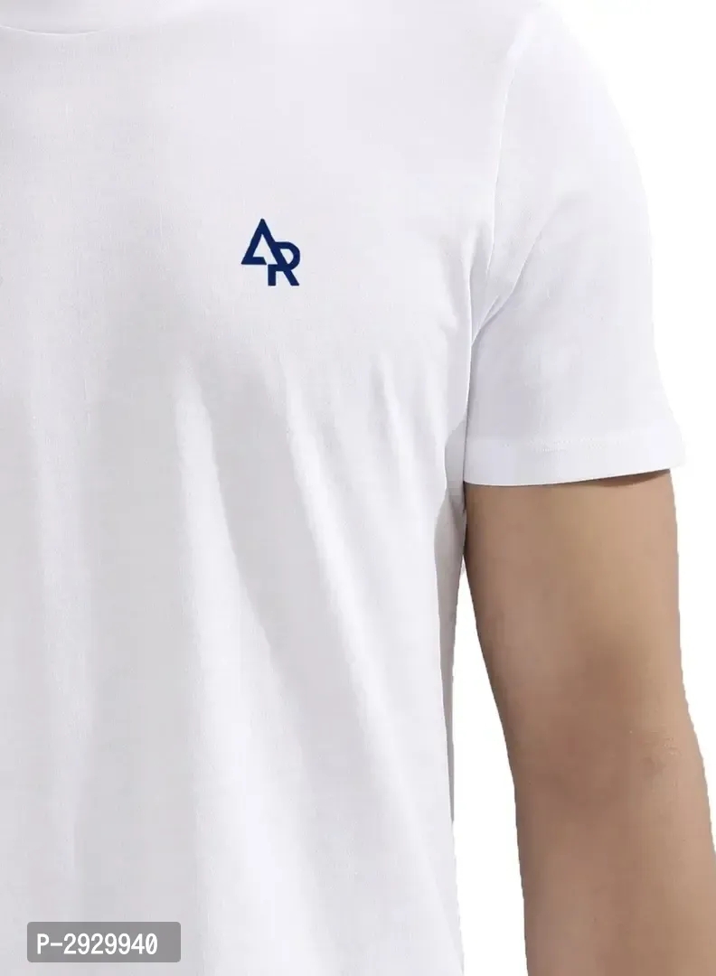 Men's White Cotton Solid Round Neck Tees - S