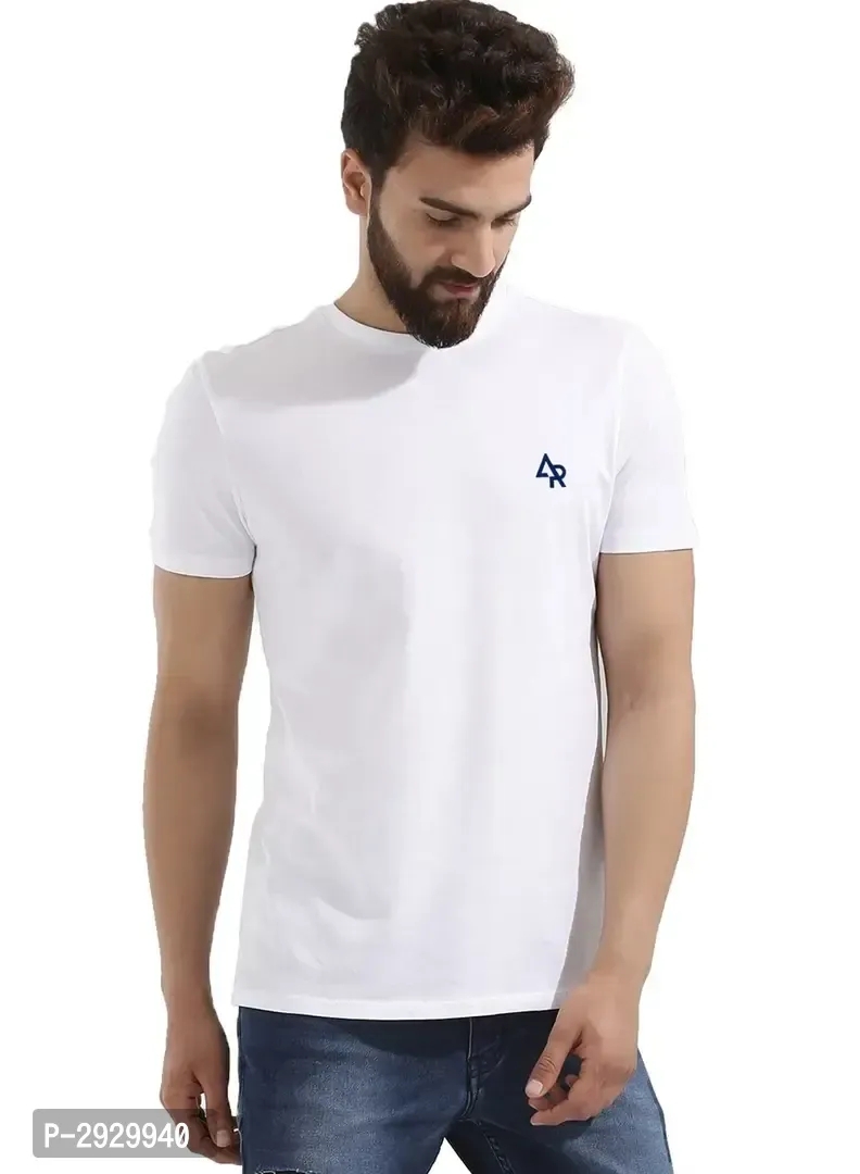 Men's White Cotton Solid Round Neck Tees - L