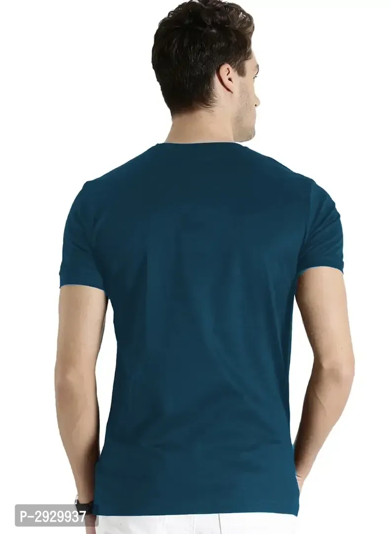 Men's Blue Cotton Solid Round Neck Tees - M