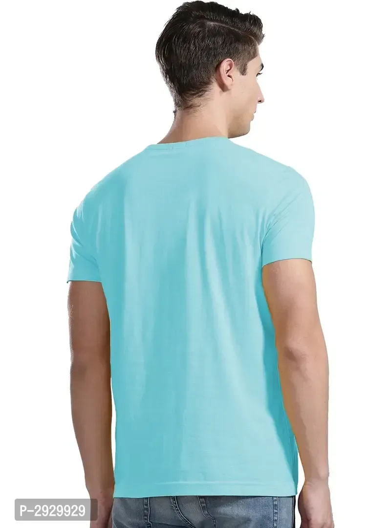 Men's Turquoise Cotton Solid Round Neck Tees - S