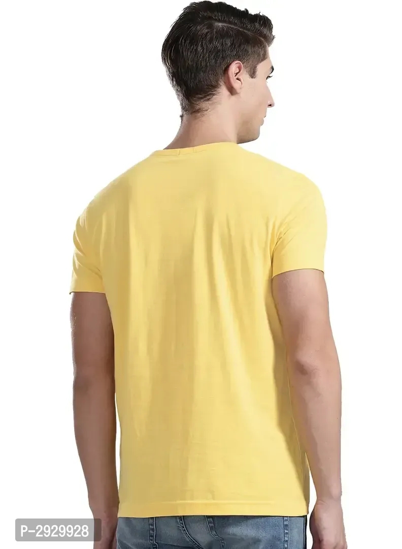 Men's Yellow Cotton Solid Round Neck Tees - M