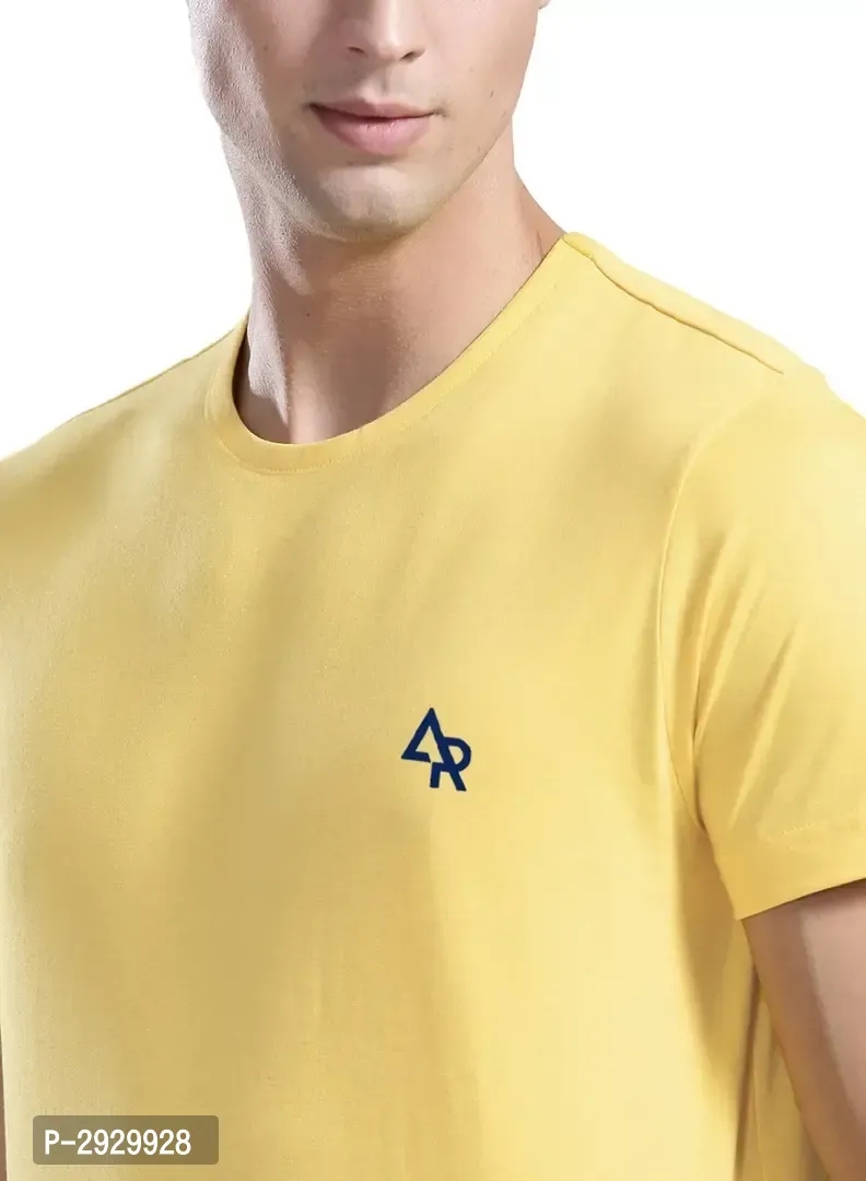 Men's Yellow Cotton Solid Round Neck Tees - XL