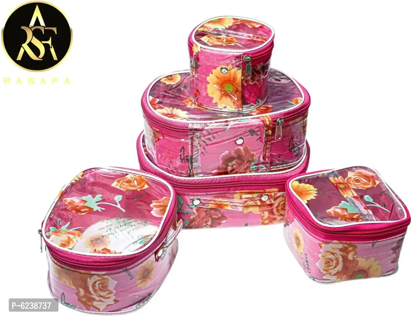 Set Of 5 Designer Supreme Quality Makeup Box Makeup Kit Box, Bangle Box, Spacious Interior, Jewellery Box Vanity Box (Pink, Multicolour)