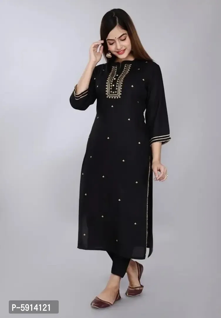 Women Embroidered Rayon Straight Kurta - M