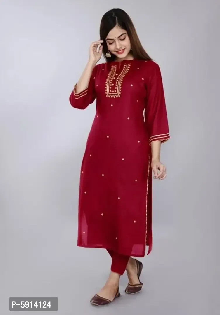 Women Embroidered Rayon Straight Kurta - S