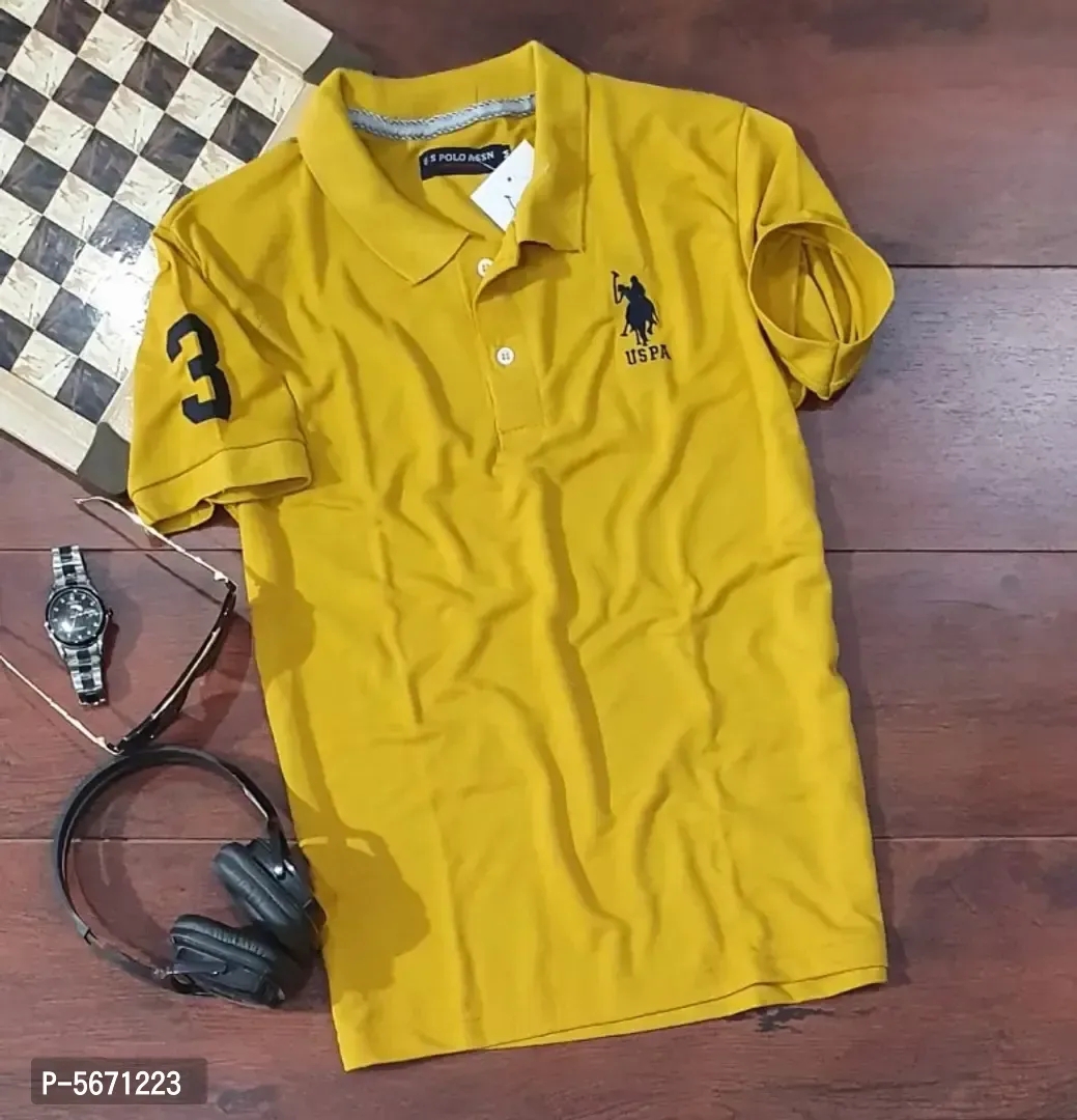 Mens Polycotton Polo Collar T-Shirt - Yellow, M