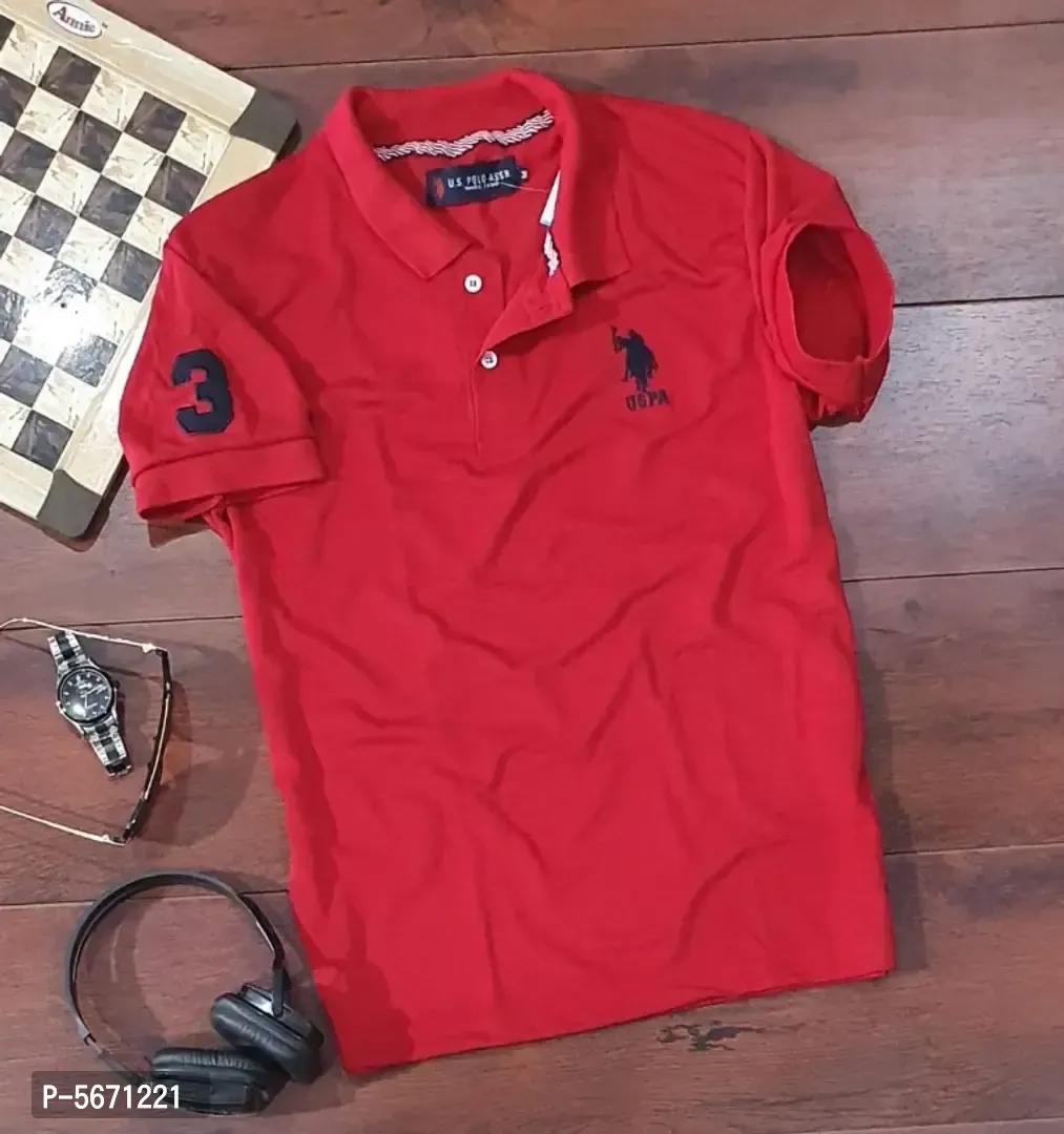 Mens Polycotton Polo Collar T-Shirt - Red, XL