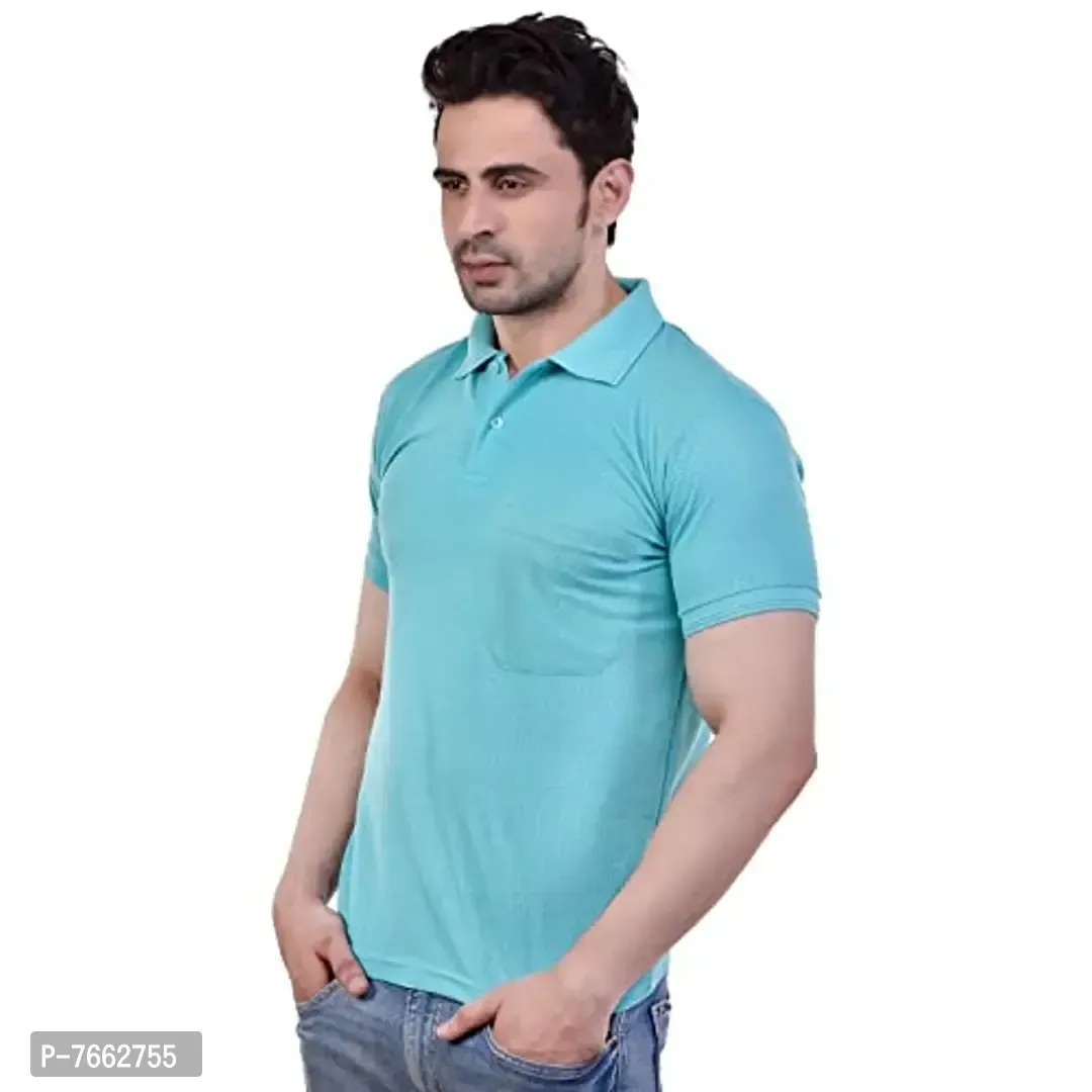 SMAN Mens Polo T-Shirt Regular Fit Half Sleeves with Pocket and Bottom Neck Collar for Casual and Daily Use - L