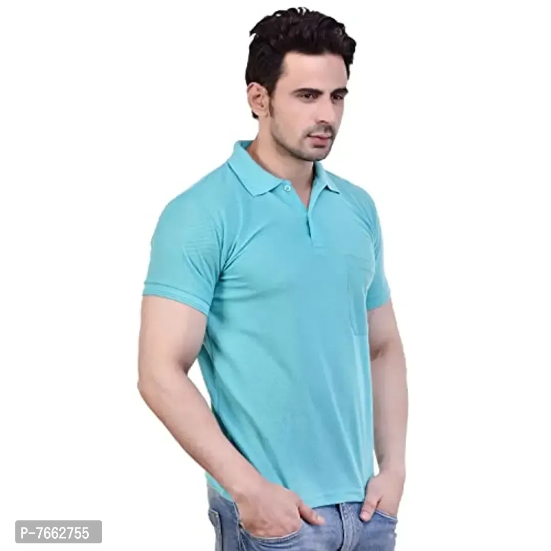 SMAN Mens Polo T-Shirt Regular Fit Half Sleeves with Pocket and Bottom Neck Collar for Casual and Daily Use - L