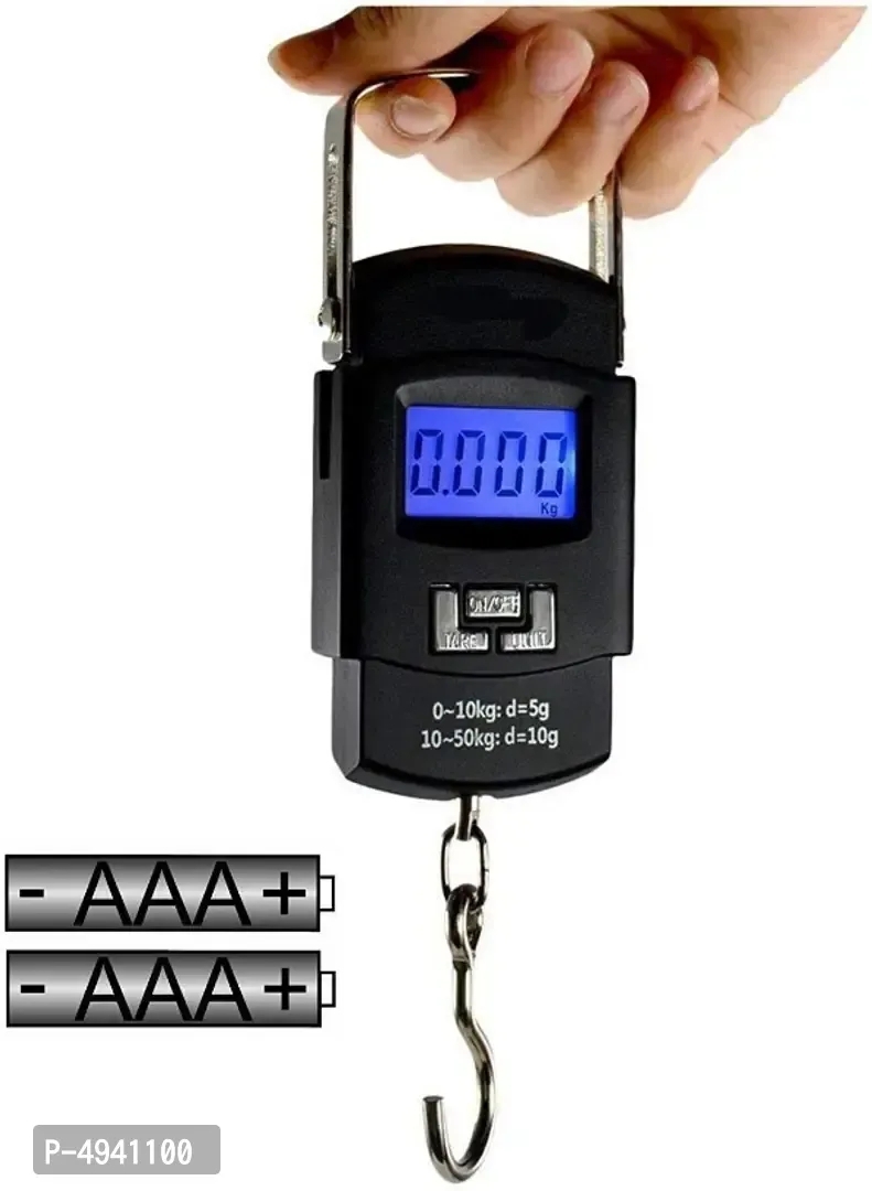 Mini Electronic Portable Fishing Hook Type Digital LED Screen Luggage Weighing Scale, 50 kg/110 Lb (Black)