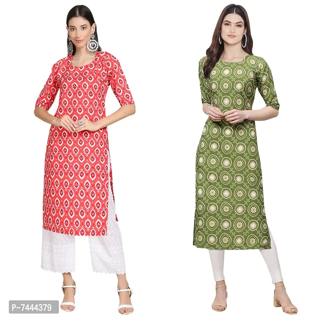 Stylish Crepe Printed Straight Kurta For Women- Pack Of 2 - L