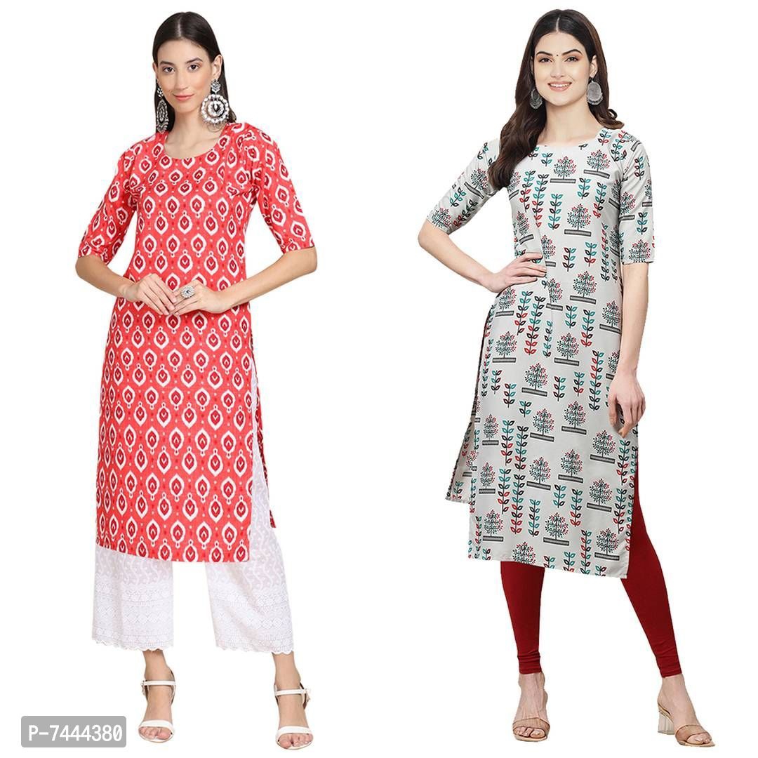 Stylish Crepe Printed Straight Kurta For Women- Pack Of 2 - S