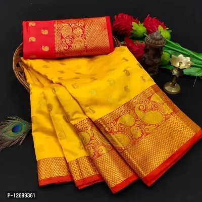 Cotton Silk Jacquard Butta Work Sarees with Blouse Piece - Blue