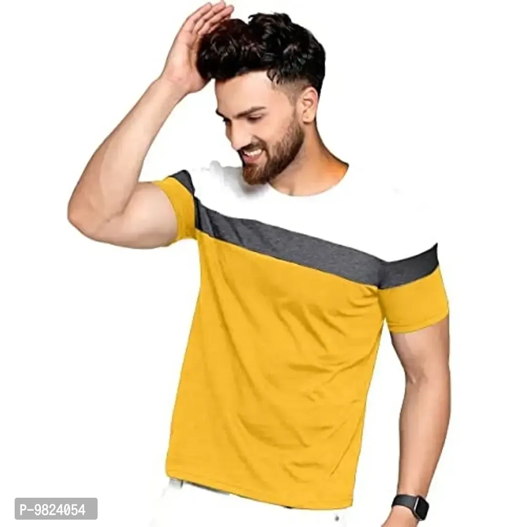 AUSK Men's Regular Fit T-Shirt(White,Mustard,Charcoal Mix_Medium) - S