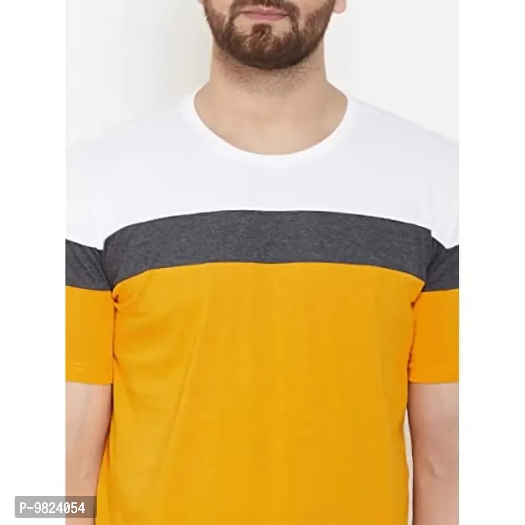 AUSK Men's Regular Fit T-Shirt(White,Mustard,Charcoal Mix_Medium) - S