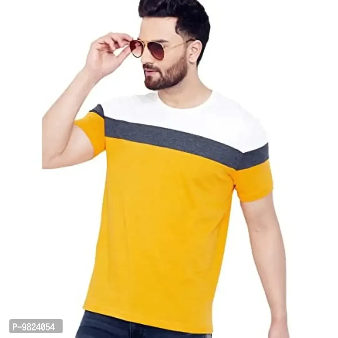 AUSK Men's Regular Fit T-Shirt(White,Mustard,Charcoal Mix_Medium) - S