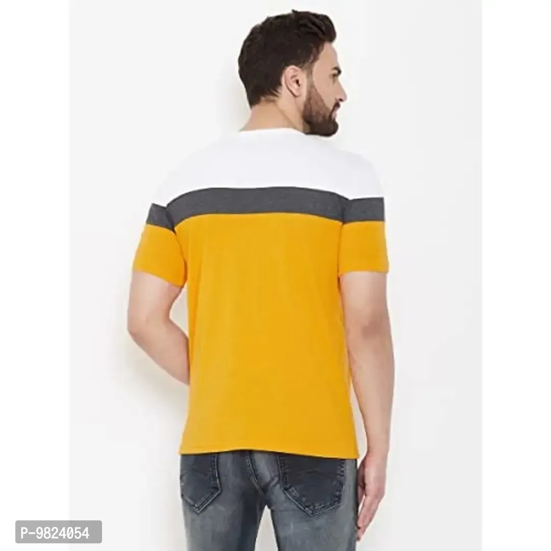 AUSK Men's Regular Fit T-Shirt(White,Mustard,Charcoal Mix_Medium) - XL