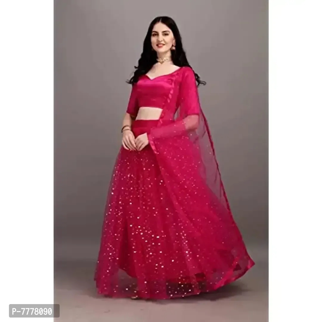 Drashti Villa Womens Embellished, Self Design Semi Stitched Lehenga Choli - Semi Stitched (Rani)- 7778090