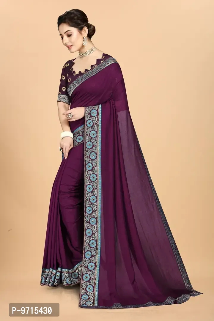 Stylish Vichitra Silk Purple Embroidered Saree with Blouse piece 9715430