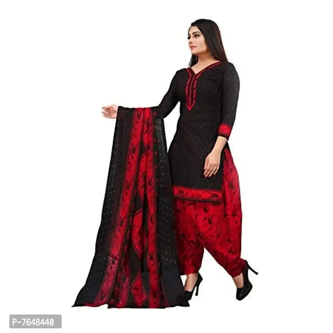 Rajnandini Women's Black And Red Cotton Abstract Printed Unstitched Salwar Suit Material - 7648440