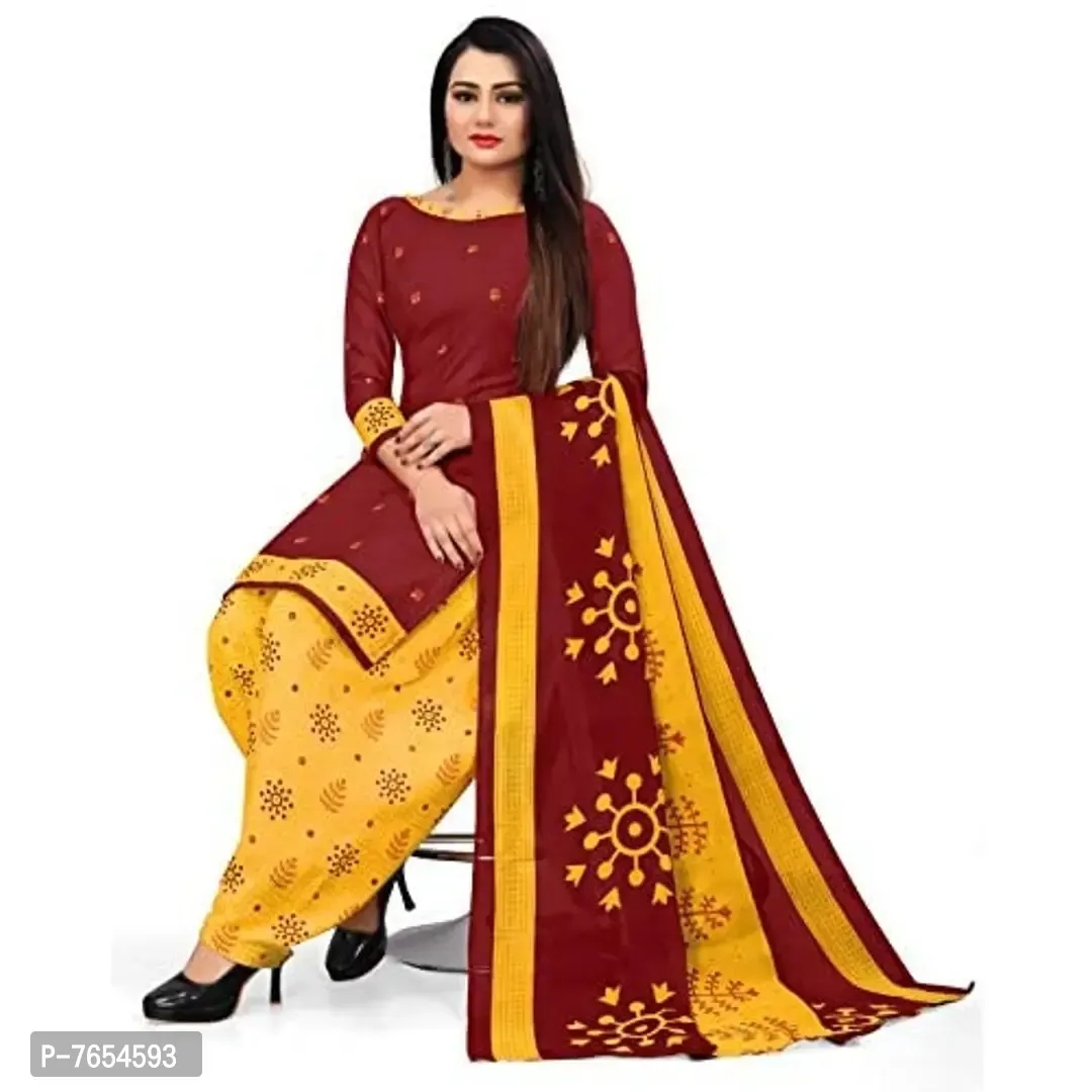 Rajnandini Women's Cotton Printed Unstitched Salwar Suit Material (Maroon) - 7654593