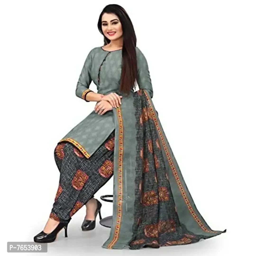 Rajnandini Women's Grey Cotton Abstract Printed Unstitched Salwar Suit Material - 7653903