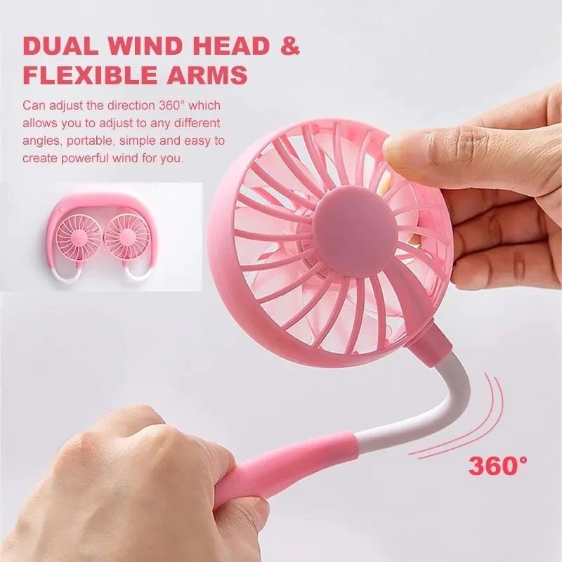 0875 PORTABLE USB BATTERY RECHARGEABLE MINI FAN - HEADPHONE DESIGN WEARABLE NECKBAND FAN