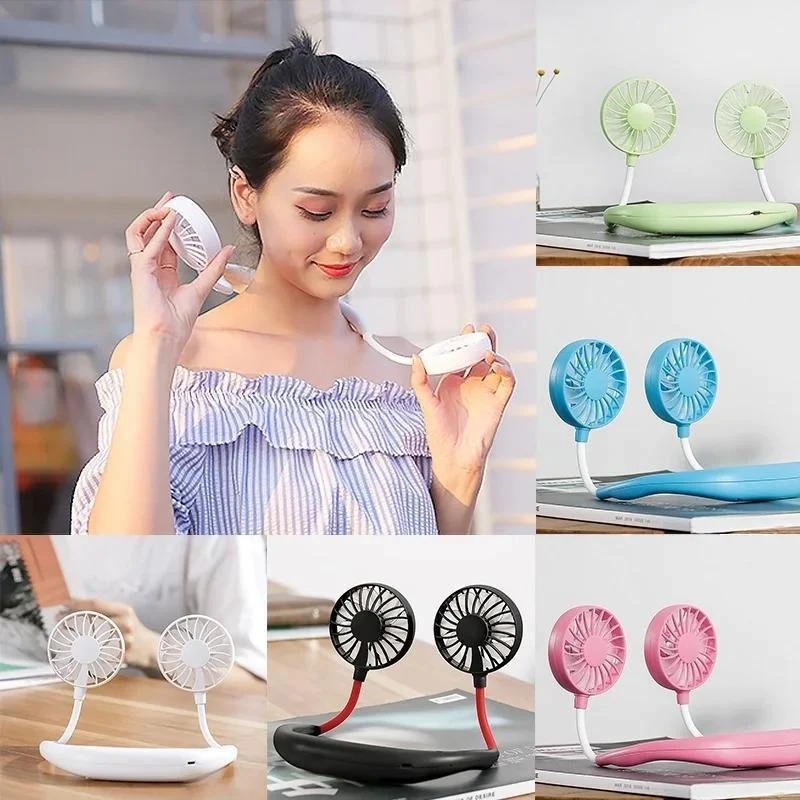 0875 PORTABLE USB BATTERY RECHARGEABLE MINI FAN - HEADPHONE DESIGN WEARABLE NECKBAND FAN