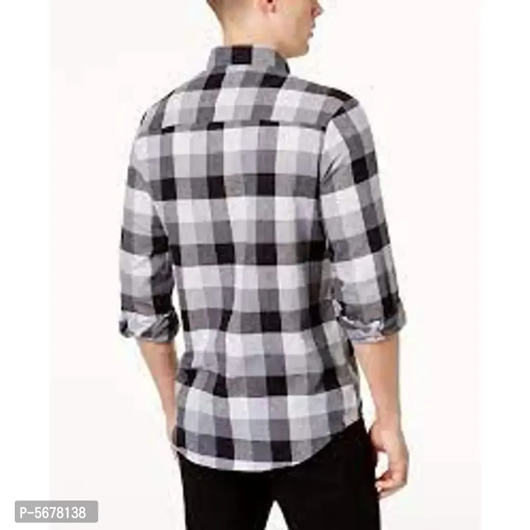 Stylish Cotton Black Checked Long Sleeves Regular Fit Casual Shirt (Pack Of 1 Pcs) - L